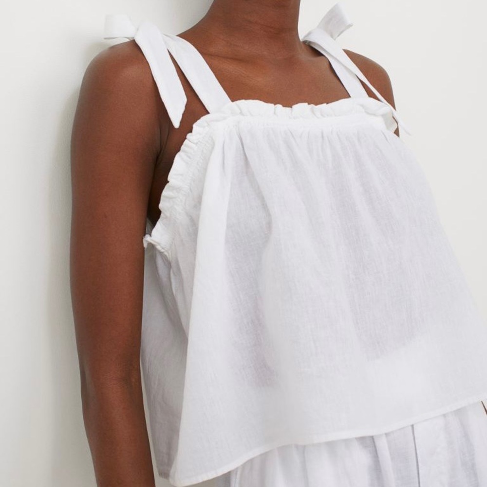 H&M White Tie-Top Shoulder Top